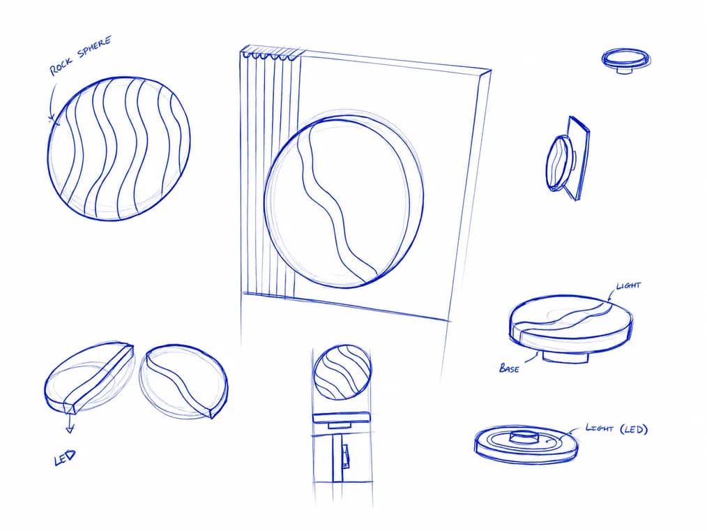 Preliminary sketches of round wall lights and disc lamps