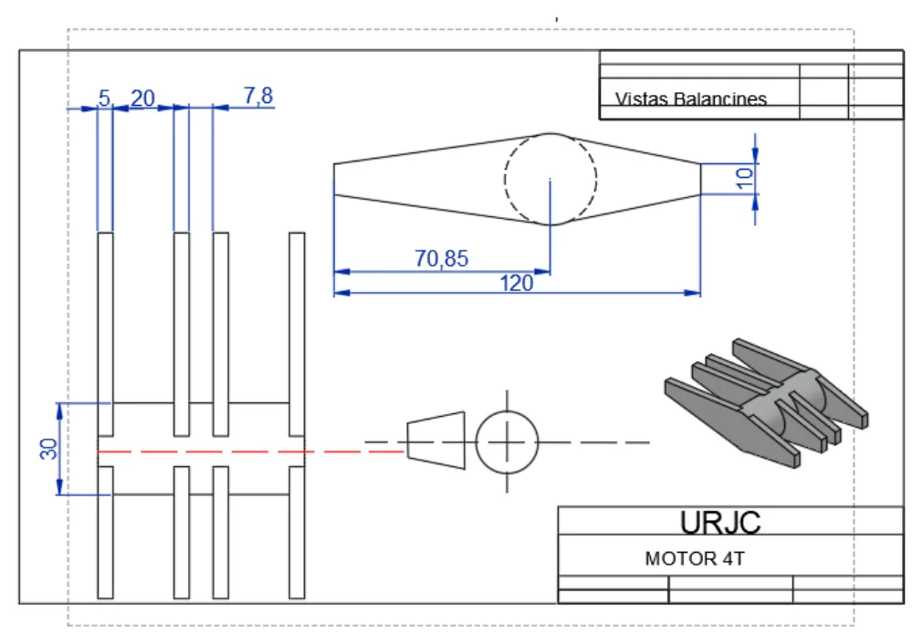 Four-stroke engine, Rocker arm — dimensioned views