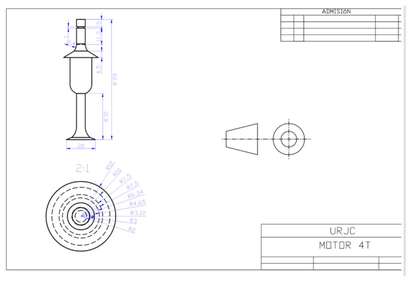 Four-stroke engine, Intake valve — dimensioned views
