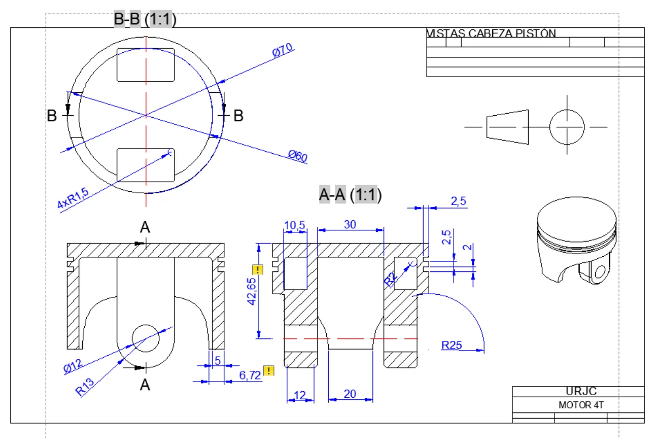Four-stroke engine, Piston — sections A-A and B-B