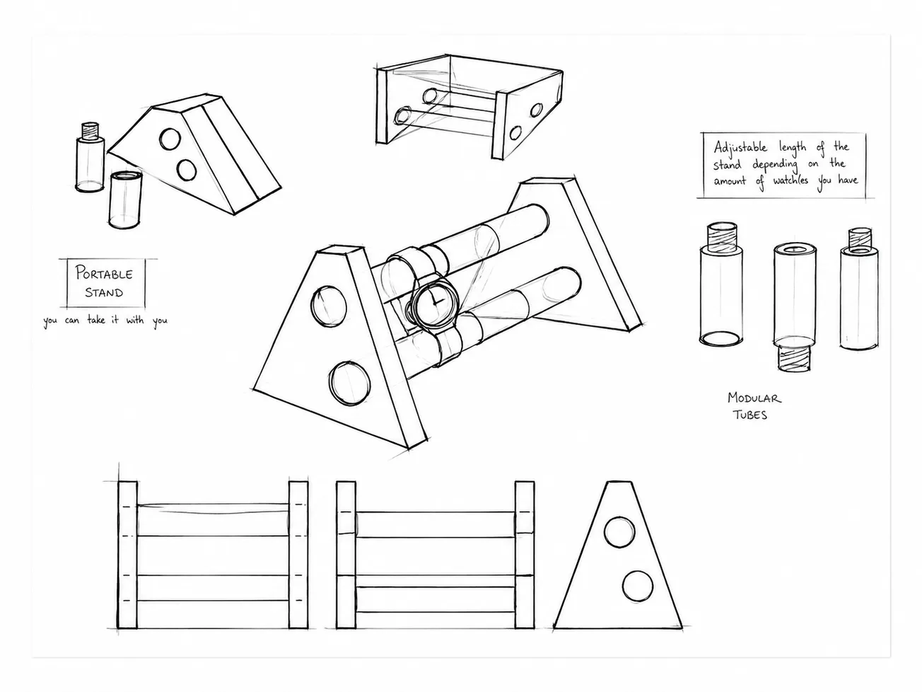 Preliminary sketches of triangular holders and grid trays