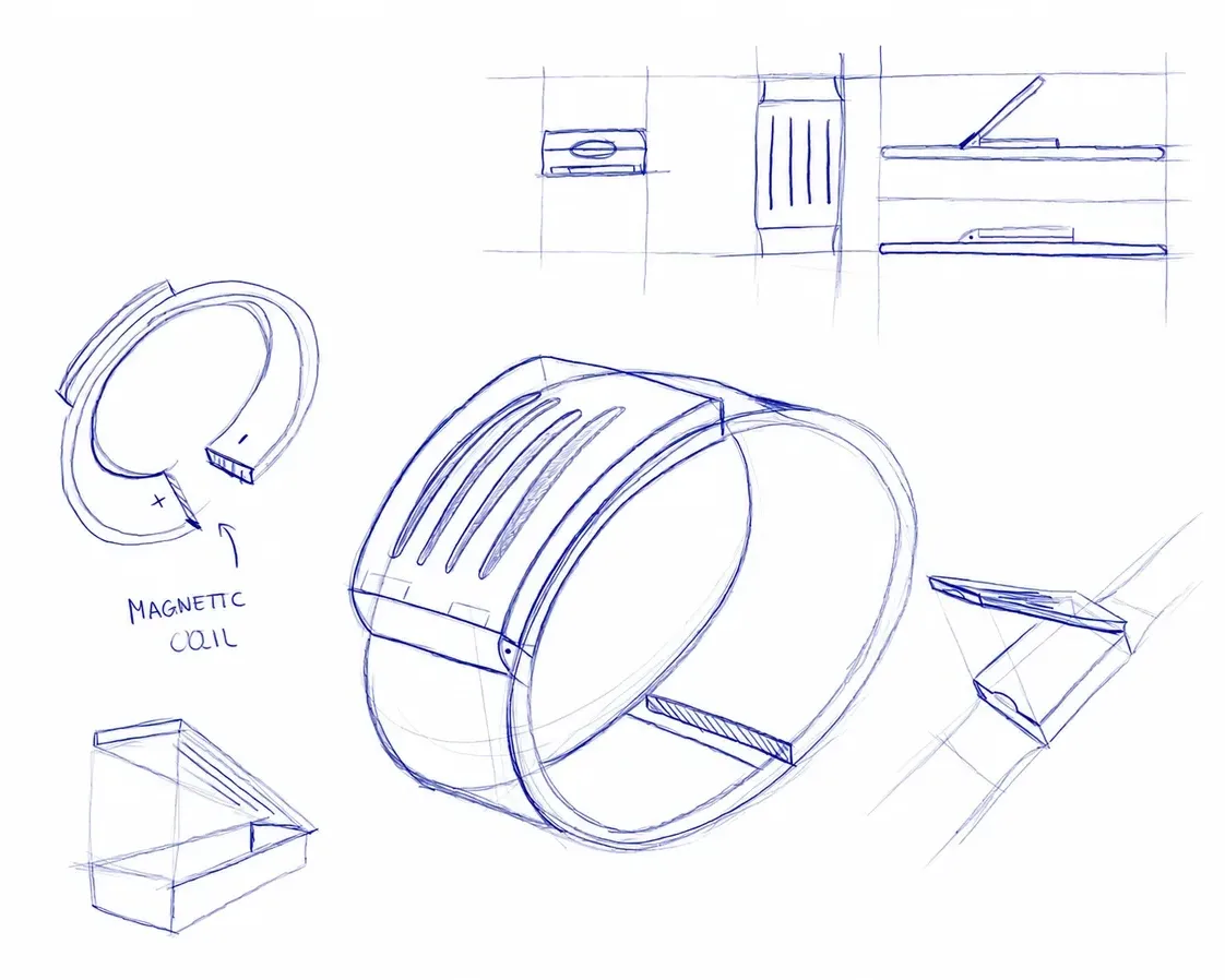 Preliminary sketches of a perfume bracelet with cartridge